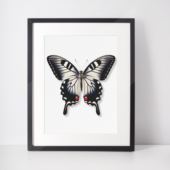 Watercolor Zebra Swallowtail Butterfly Wall Art Illustration Print Unframed - Picture 3 of 5